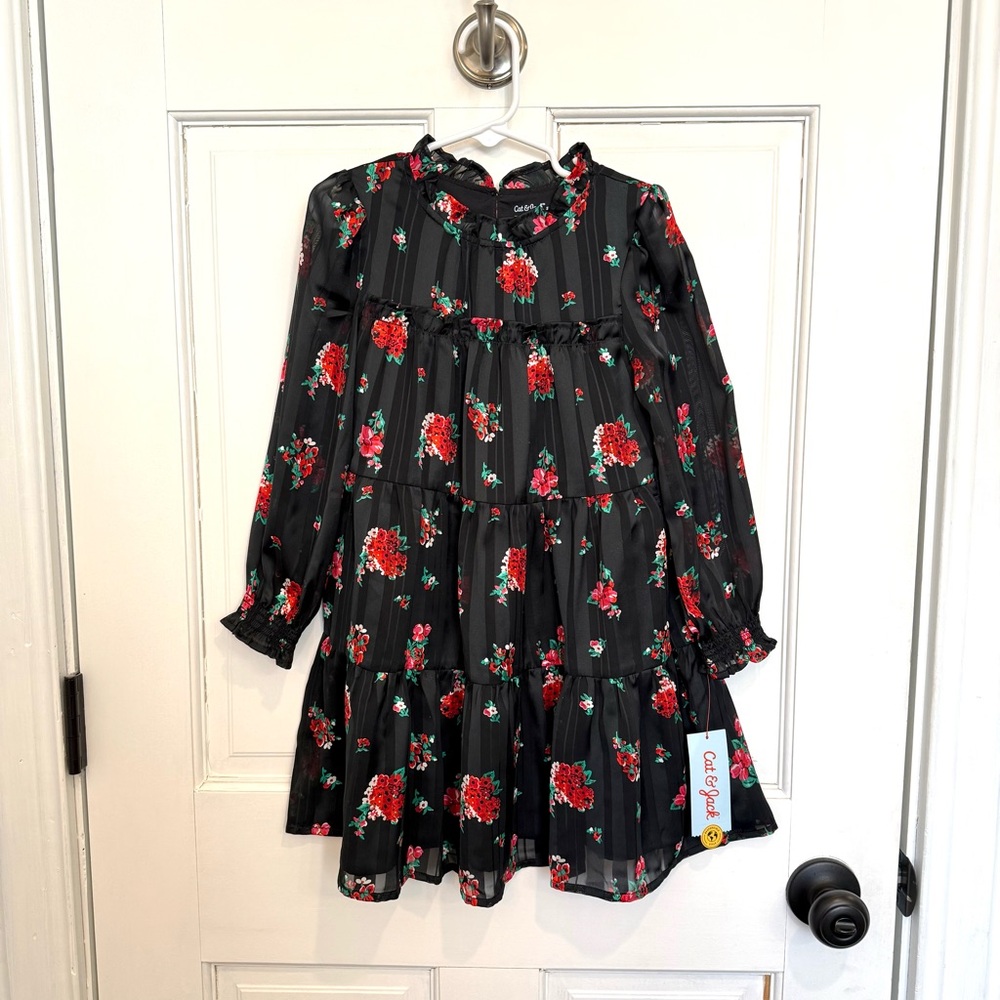 Cat & Jack Black Floral Kids Dress - 5T